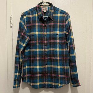 J Crew Slim Fit Mid-Weight Double Brushed Flannel Blue Brown Red Yellow Medium